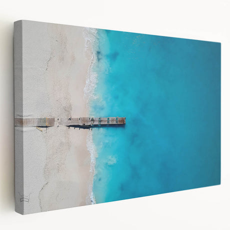 Large stretched canvas featuring a serene Caribbean beach scene with vivid blue and turquoise tones.