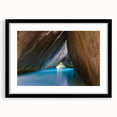 Extra large colorful art print of abstract Caribbean scenery in a black frame, ideal for living room decor.