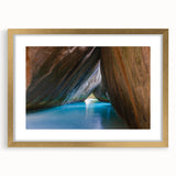 Abstract art print of the Caribbean Virgin Islands in muted blue and green tones on a framed canvas.