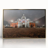 Large art print of a Costa Rican landscape in mid-century modernist style with vibrant green and gold tones on framed…