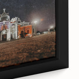 Textured black wall art featuring a colorful Central American scenery on a framed canvas, ideal for living room decor.