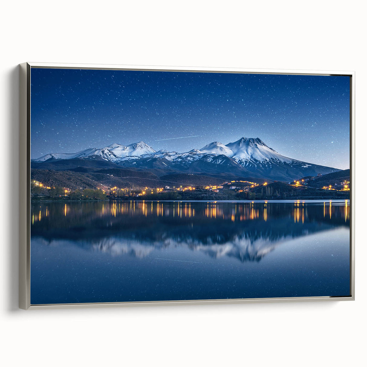 Framed canvas featuring a colorful landscape painting of Central America with vintage poster style.