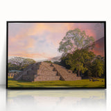 Large abstract wall art depicting a Central American landscape in muted earth tones on a framed acrylic.