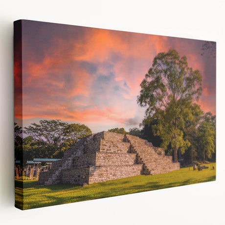 Large stretched canvas featuring a lush Central American landscape in vivid green and blue tones, ideal for kitchen wall art.