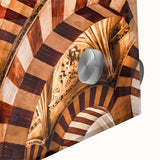 Large abstract wall art of Central American scenery in mid-century modernist style on acrylic glass.