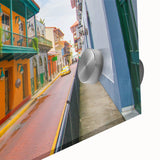 Large abstract wall art depicting a panoramic view of Central America in muted earth tones on acrylic glass.