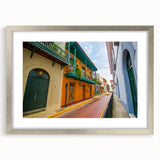 Textured abstract art print of Central America scenery in silver frame, ideal for bedroom art.