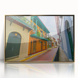 Framed acrylic print of a Panama scenery in mid-century modernist style, featuring muted earth tones.