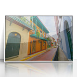 Art deco poster of Central America scenery in Panama, featuring muted earth tones on framed acrylic.