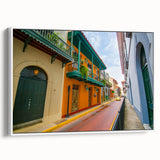Vintage poster art of Central America scene in vibrant colors on extra large framed canvas, ideal for living room decor.