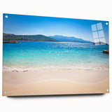 Acrylic print of a large abstract depiction of an Albanian landscape, in muted earth tones, ideal for dining room art.