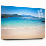 Large abstract wall art of an Albanian landscape in muted earth tones on acrylic glass.