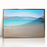 Art deco poster of Albanian landscape in gold frame, acrylic print, suitable for modern art wall decor or nursery.