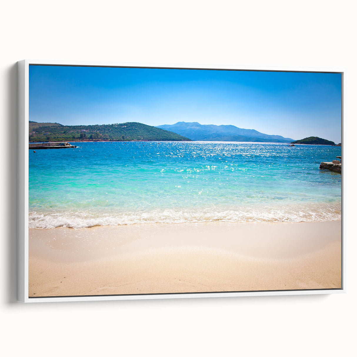 Vintage poster art of a European Albanian scenery on extra large framed canvas.