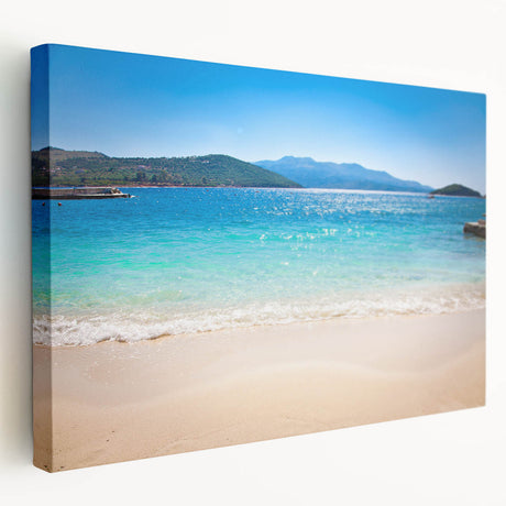 Landscape painting of a European countryside on stretched canvas, featuring earth tones, ideal for kitchen wall art.