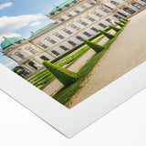 Art deco poster of a European scenery in Austria, featuring muted earth tones on a rolled canvas.