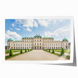 Rolled print of a European landscape in Austria, featuring muted green and blue tones, ideal for art wall dining room.