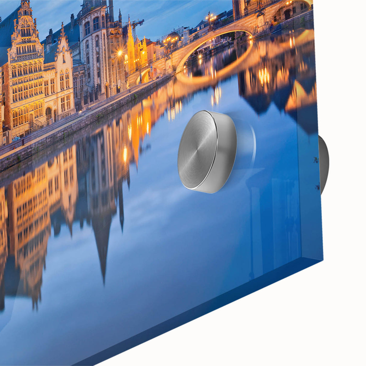 Large abstract wall art of a European scenery in muted earth tones on acrylic glass, ideal for dining room art.