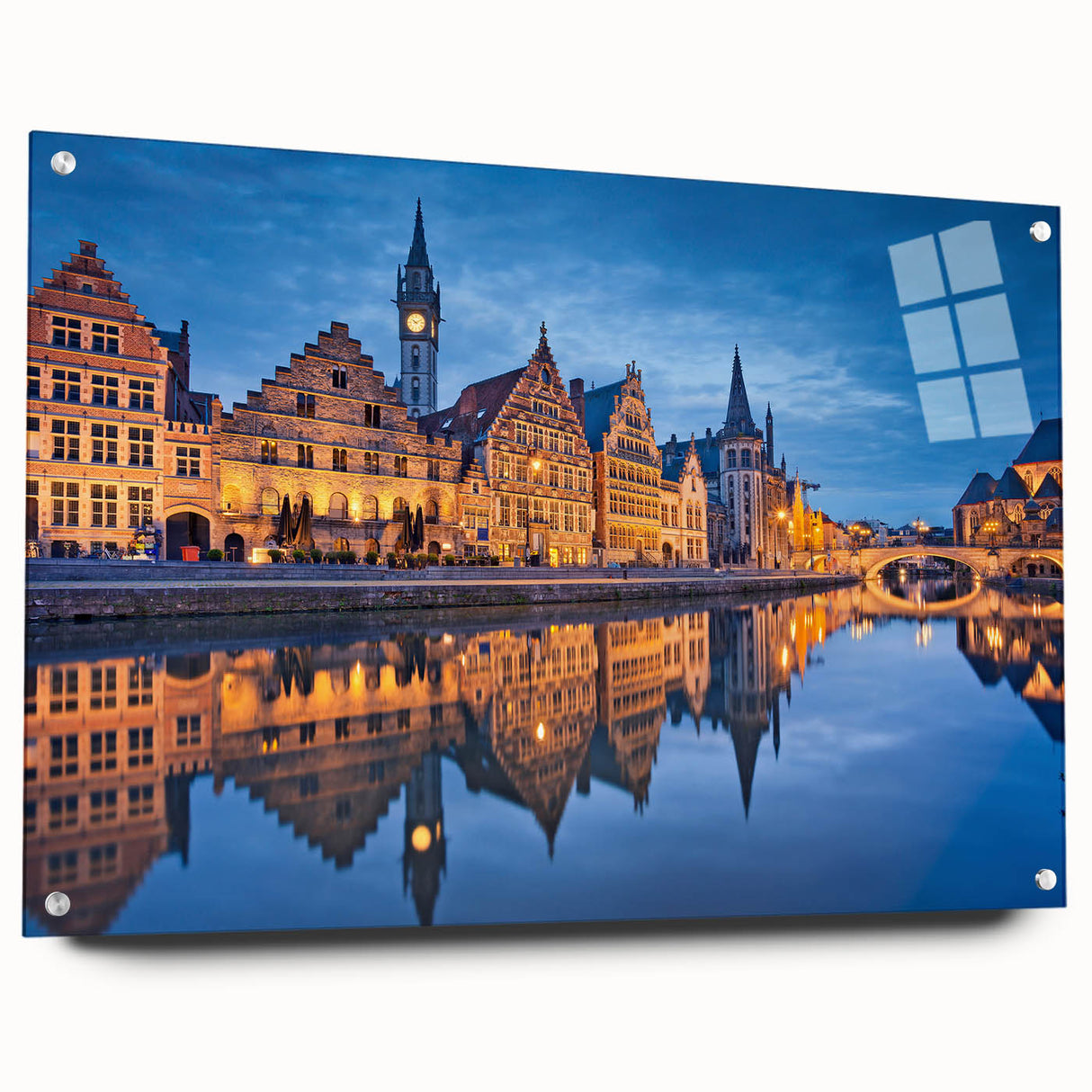 Acrylic print of a European scenery in muted earth tones, ideal for dining room decor.