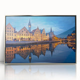 Large acrylic print of a mid-century modernist European scenery in muted earth tones, ideal for modern art wall decor.