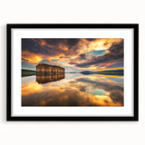 Extra large abstract art print featuring textured, colorful depiction of a European scenery on a black framed canvas.