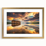 Abstract art print of a European landscape in muted earth tones on a framed canvas, suitable for dining room decor.