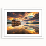 Textured abstract art print of a European Bulgarian scenery in muted earth tones, framed with a white mat.