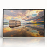 Mid-century modernist art of a Bulgarian landscape in muted earth tones, framed acrylic, ideal for modern art wall decor.