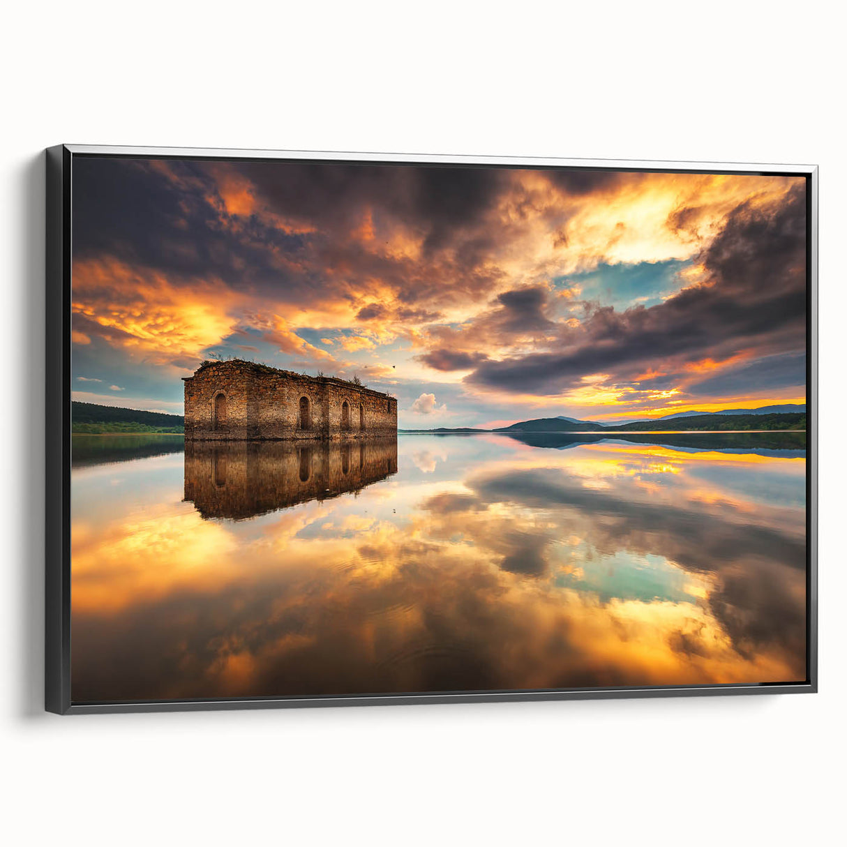 Black and white wall art of a Bulgarian landscape on framed canvas, ideal for bedroom decor.