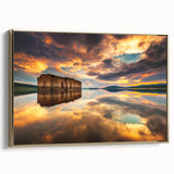 Framed canvas featuring a vintage-style landscape painting of a Bulgarian scenery in muted gold and black tones.