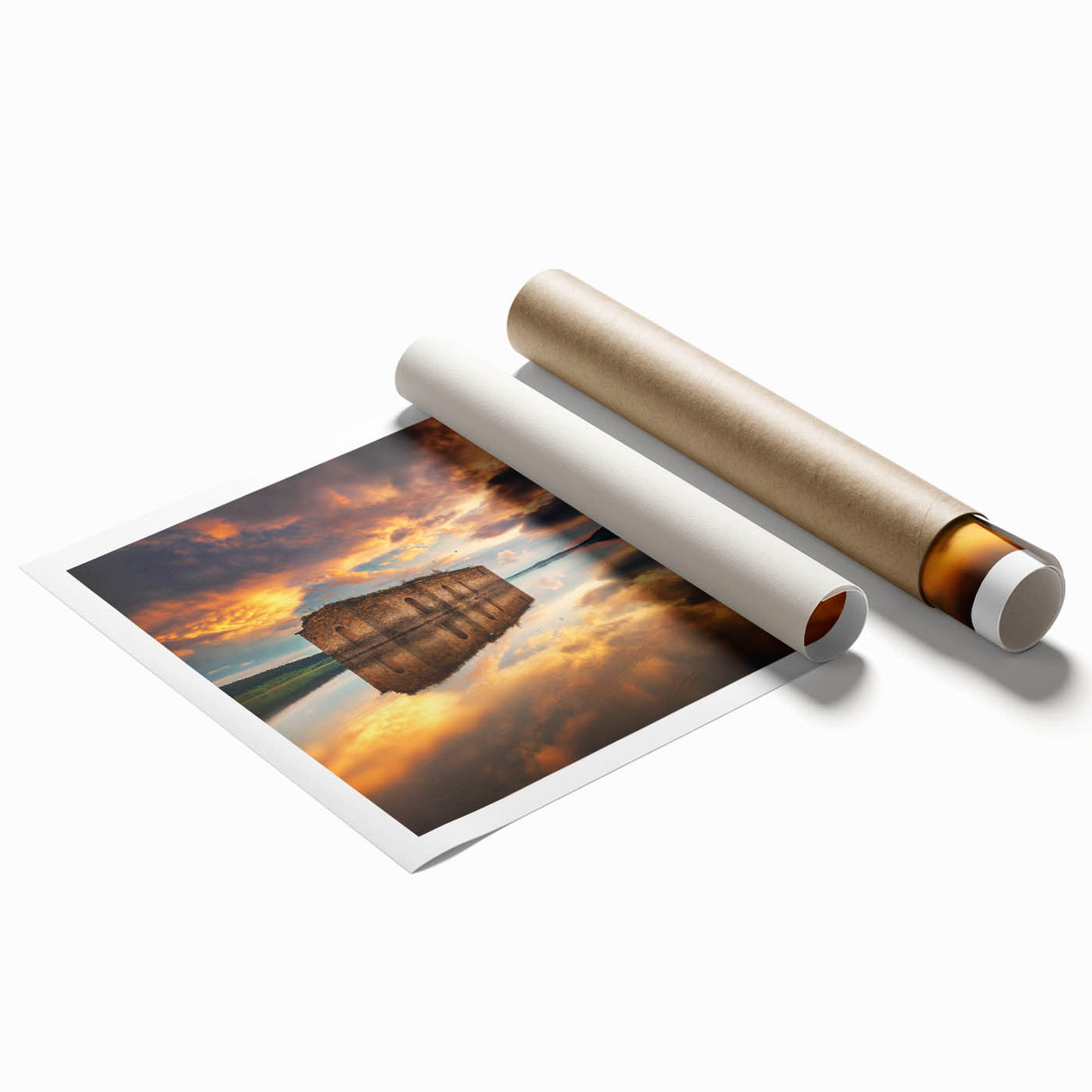 Extra large rolled print of a Bulgarian landscape with vibrant floral elements, ideal for classy bathroom wall art.