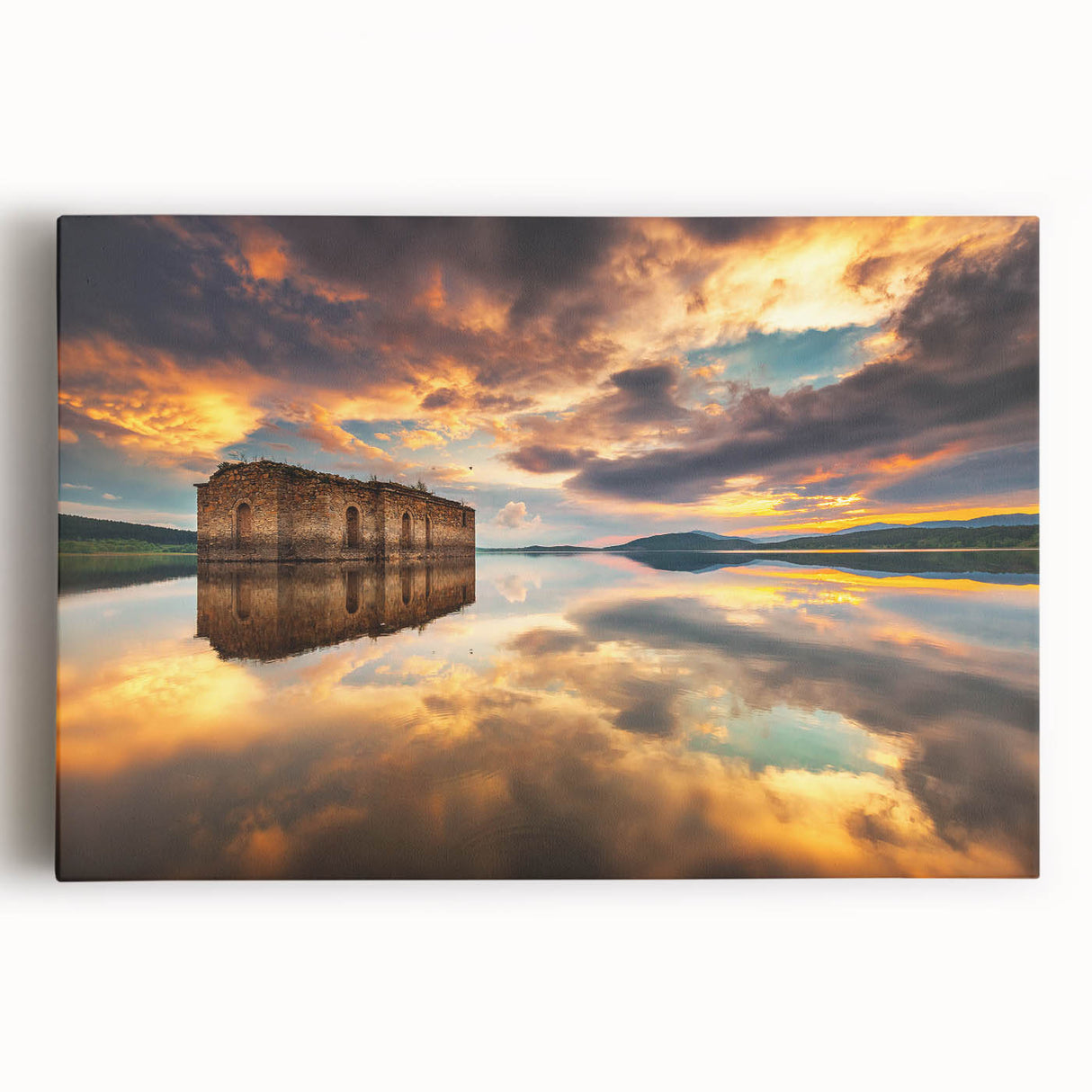 Black and white photograph of a scenic European landscape on stretched canvas, ideal for kitchen wall art.