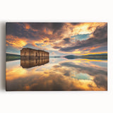 Black and white photograph of a scenic European landscape on stretched canvas, ideal for kitchen wall art.