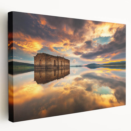 Landscape painting of a Bulgarian countryside on stretched canvas, featuring muted earth tones, ideal for kitchen wall art.