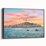 Black and white wall art depicting a vintage Croatian landscape on framed canvas, ideal for bedroom decor.