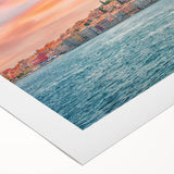 Art deco poster of a Croatian landscape in muted earth tones on rolled canvas, ideal for dining room wall art.