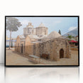 Large abstract wall art depicting a European Cyprus landscape in muted earth tones on a framed acrylic.