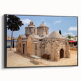 Black and white framed canvas featuring a vintage-style landscape of a European scene, ideal for bedroom wall decor.