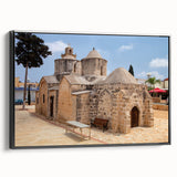 Black and white framed canvas featuring a vintage-style landscape of a European scene, ideal for bedroom wall decor.