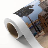 Art Deco poster of a European Cyprus landscape in pastel shades on rolled canvas, ideal for nursery wall art.