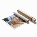 Extra large rolled print of Cyprus scenery with vibrant floral elements, ideal for classy bathroom wall art.