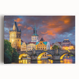 Black and white photo of Prague skyline on stretched canvas, suited for kitchen or bedroom wall art.