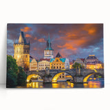 Black and white photograph of Prague skyline on large stretched canvas, ideal for kitchen wall art.