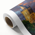 Art deco poster of Prague skyline in pastel shades on rolled canvas, ideal for nursery wall art.