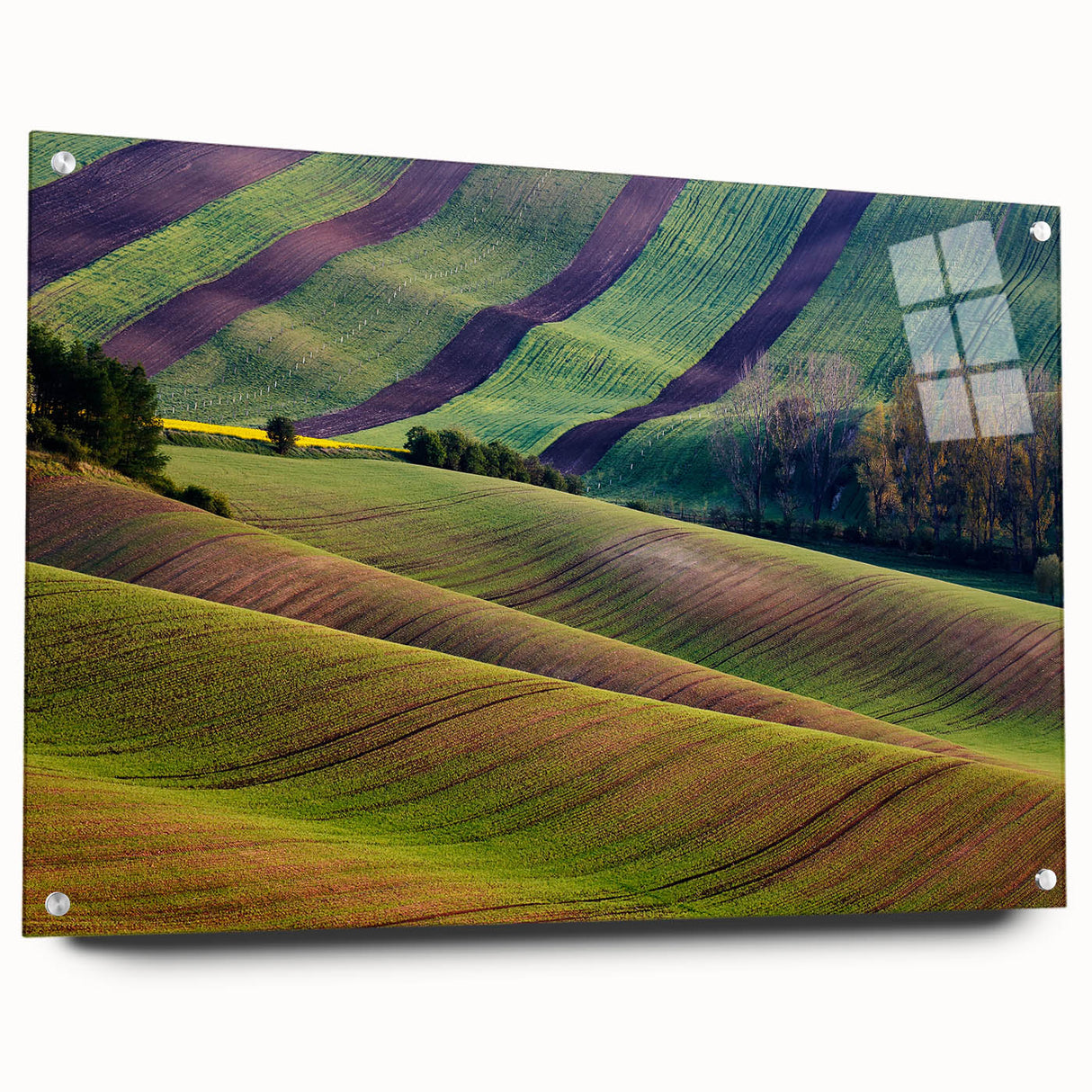 Acrylic print of a European cityscape in muted earth tones, suited for dining room or bedroom decor.