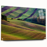 Acrylic print of a European cityscape in muted earth tones, suited for dining room or bedroom decor.