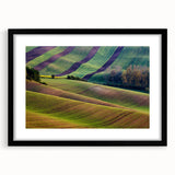 Extra large abstract art print of a colorful Czech Republic scenery on textured canvas, framed in black.