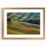 Abstract art print of a Czech Republic scenery in muted earth tones on a framed canvas, suitable for dining room decor.