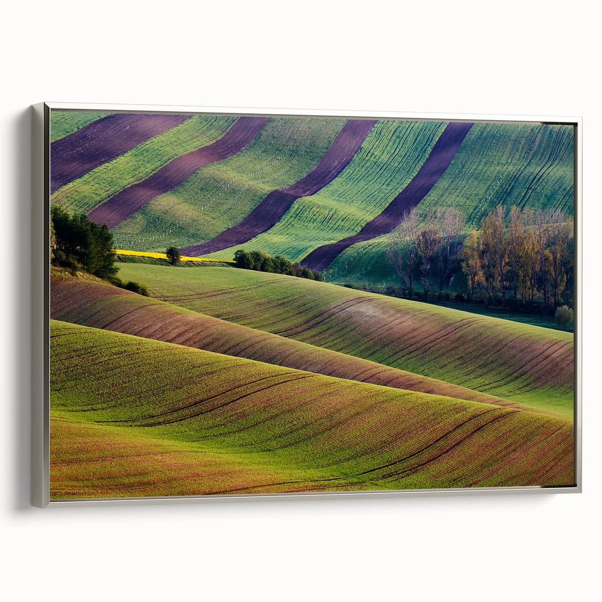 Framed canvas of a Czech Republic landscape painting featuring colorful art in a vintage poster style.