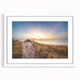 Textured art depicting abstract European scenery in muted earth tones, framed with a white mat, ideal for bedroom art.